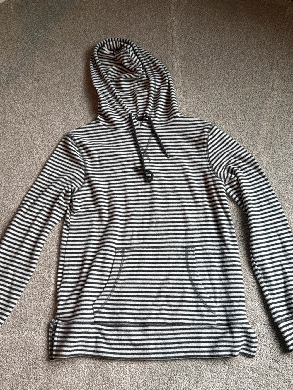 Z Supply Black & White Striped Hooded Pullover